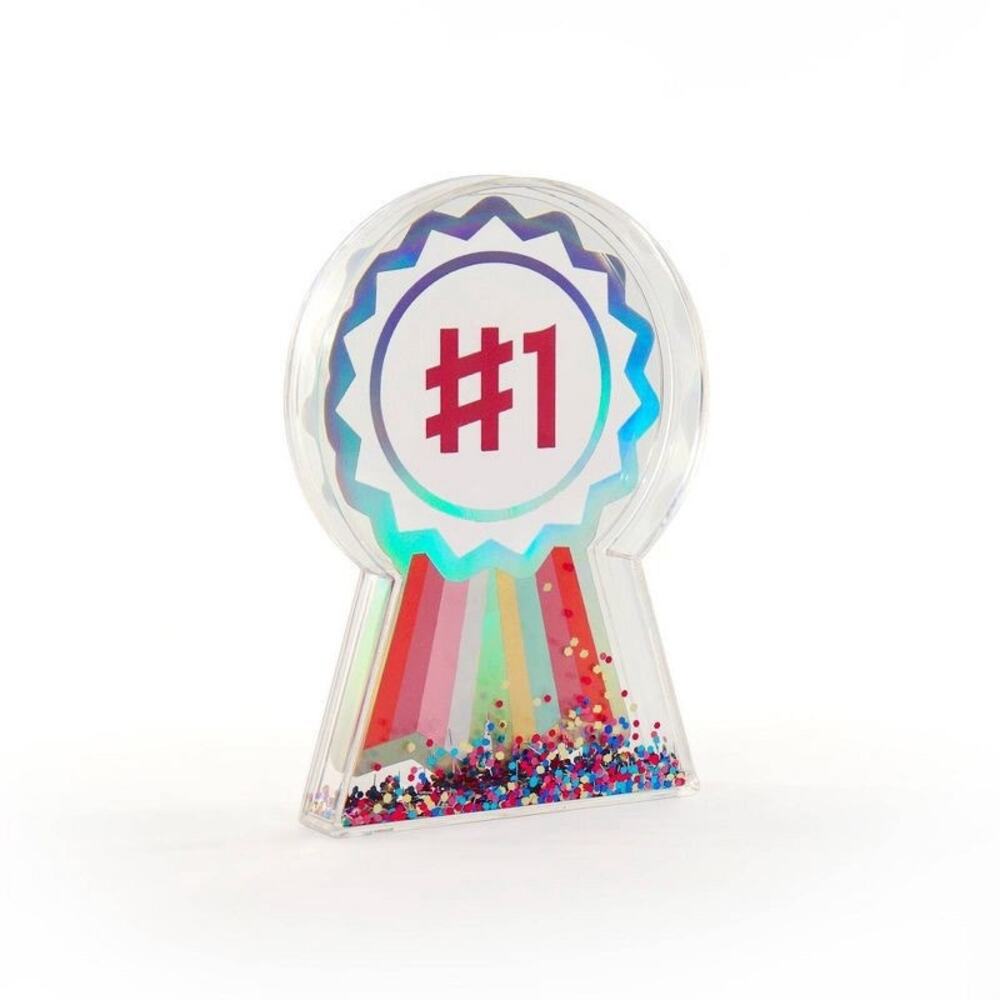Garven 3D #1 Ribbon Glitter Shaker‎ Trophy Award Birthday Easter Brand New!